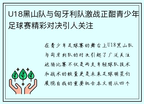 U18黑山队与匈牙利队激战正酣青少年足球赛精彩对决引人关注