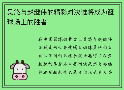 吴悠与赵继伟的精彩对决谁将成为篮球场上的胜者