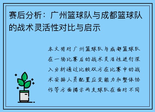 赛后分析：广州篮球队与成都篮球队的战术灵活性对比与启示