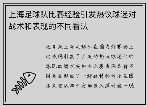 上海足球队比赛经验引发热议球迷对战术和表现的不同看法